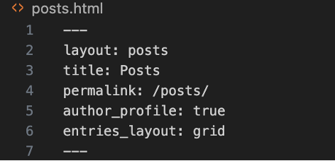 YAML Front Matter of posts.html