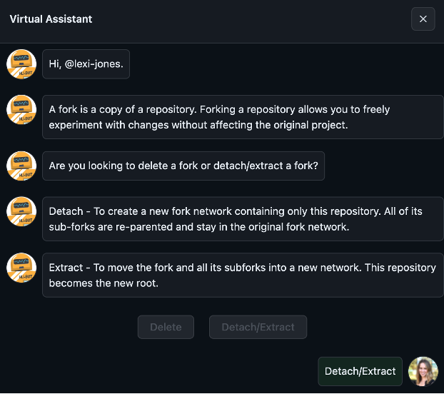 Detach/Extract request with the Github Virtual Assistant