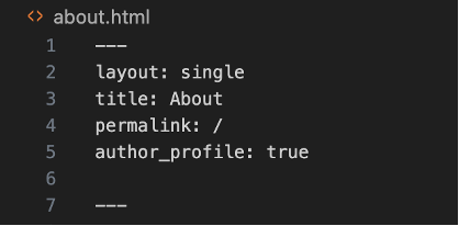 YAML Front Matter of about.html